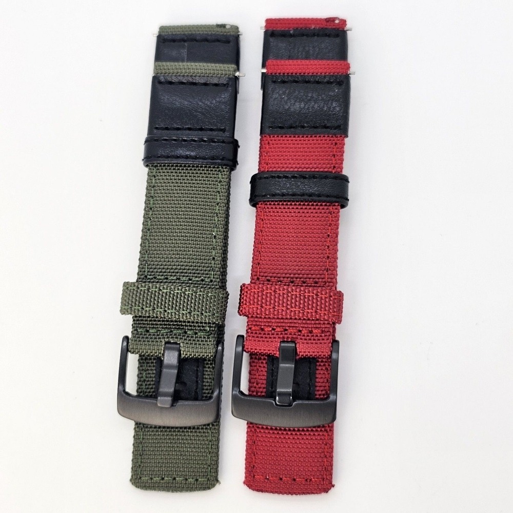 2X Premium Rugged Nylon Canvas 22MM Men's Watch Straps Red‎ Green Quick-Release